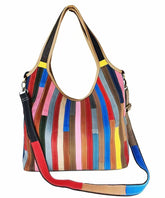 Boutique Striped Colorblock Calf Leather Satchel Bags